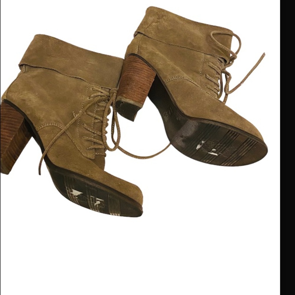 MIA Paulette Genuine Leather Olive Suede Lace Up Chucky Heels Boots. - Picture 5 of 8